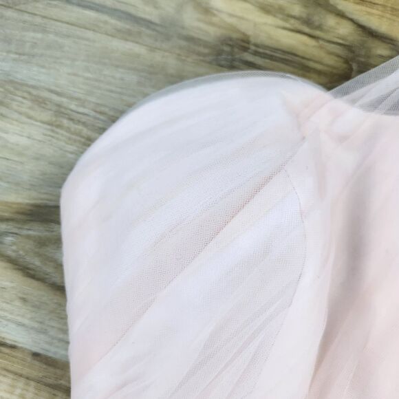 🍑David's Bridal Pink Petal Tulle One Shoulder Dress Size 2 - Picture 6 of 14